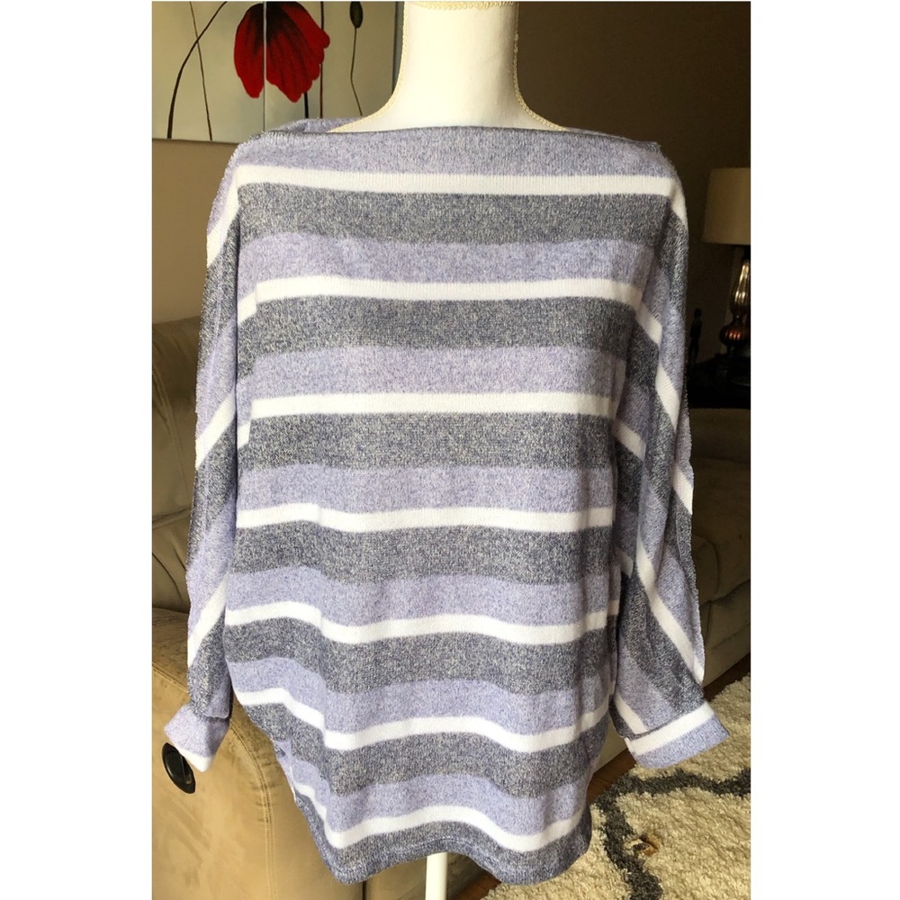 Brushed Boat Neck Dolman Sleeve Blue Stripe Top! - Picture 11 of 16